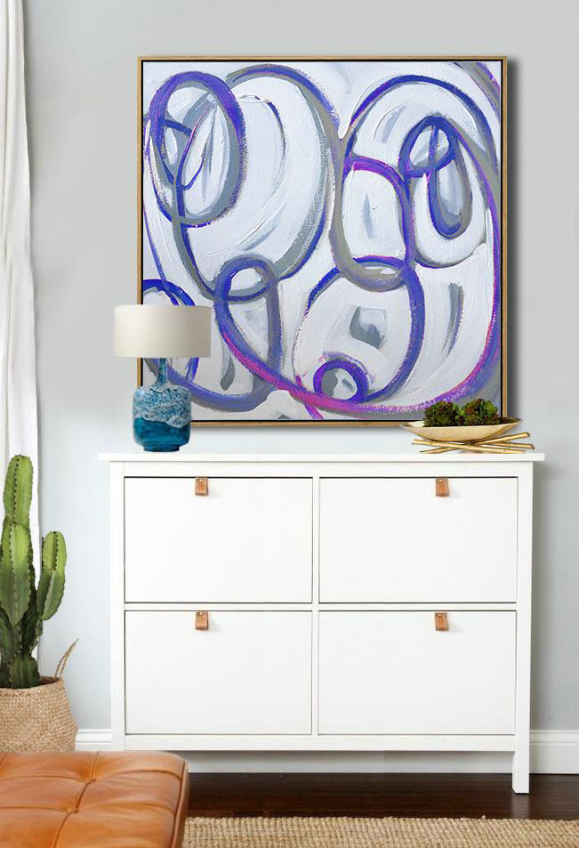 Large Abstract Painting On Canvas,Oversized Palette Knife Painting Contemporary Art On Canvas,Acrylic Painting On Canvas,White,Blue,Pink.etc
